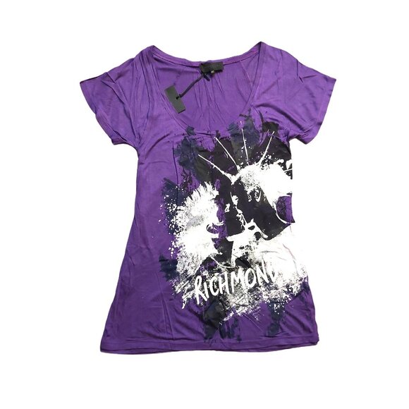 Richmond Purple Graphic Print Glitter Tee Shirt Sz 42 NWT - Picture 1 of 13